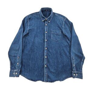 Denham Shirt Men's Medium Blue Candiani Denim Long Sleeve Button Portugal Made
